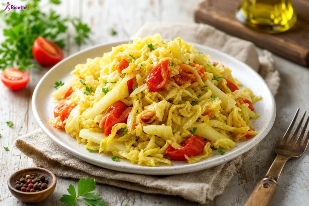 Verza alla salentina fit con pomodorini e prezzemolo