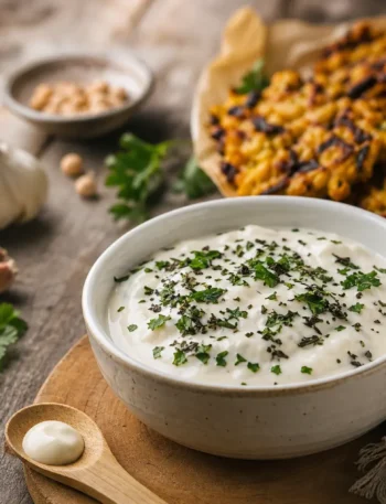 Vitello magro dorato con salsa di yogurt greco e dragoncello