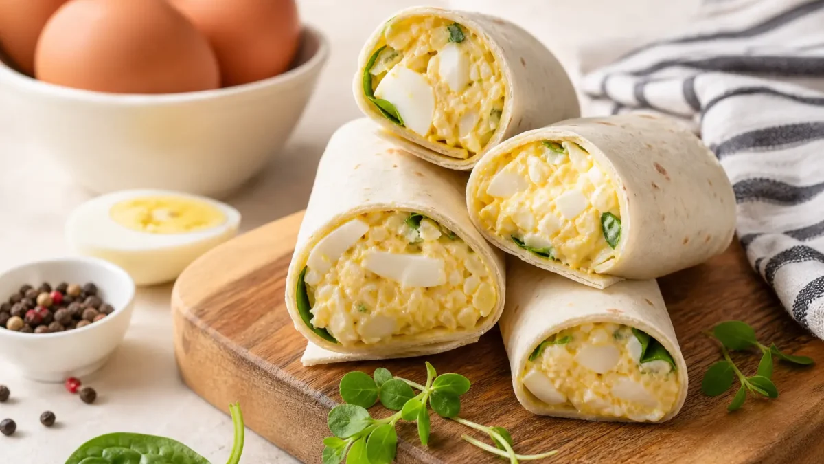 Wrap proteico con uova, feta e spinacino tagliato a metà