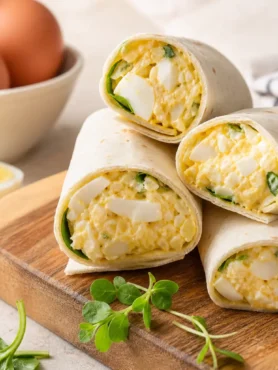 Wrap proteico con uova, feta e spinacino tagliato a metà