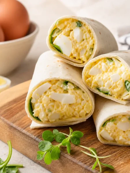 Wrap proteico con uova, feta e spinacino tagliato a metà