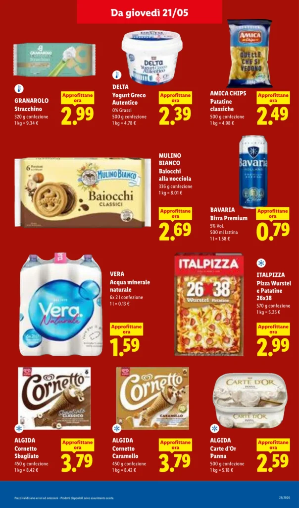Volantino Lidl con offerta yogurt greco 0% grassi Delta a 2,39 euro insieme a snack, biscotti e prodotti in promozione.