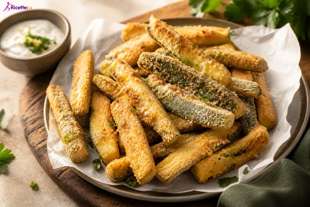 Zucchine croccanti al forno con salsa yogurt al limone