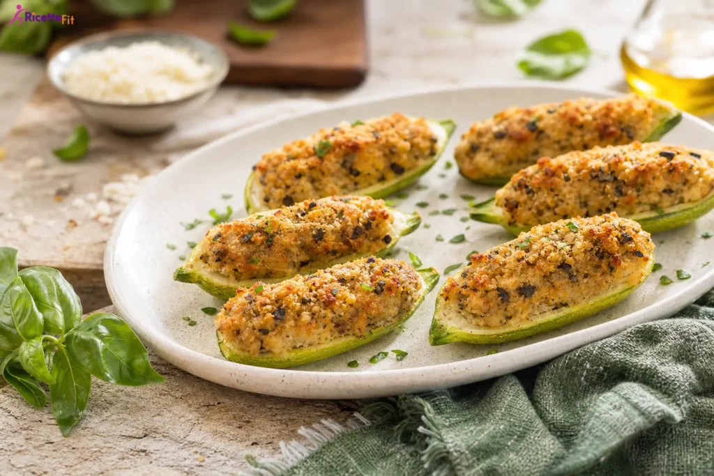 Zucchine ripiene di tonno low carb al forno con gratinatura dorata