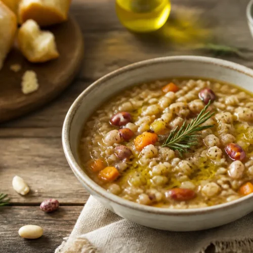 Zuppa d’orzo, verdure e curcuma