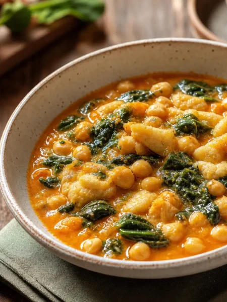 Zuppa di ceci con spinaci e patate in ciotola