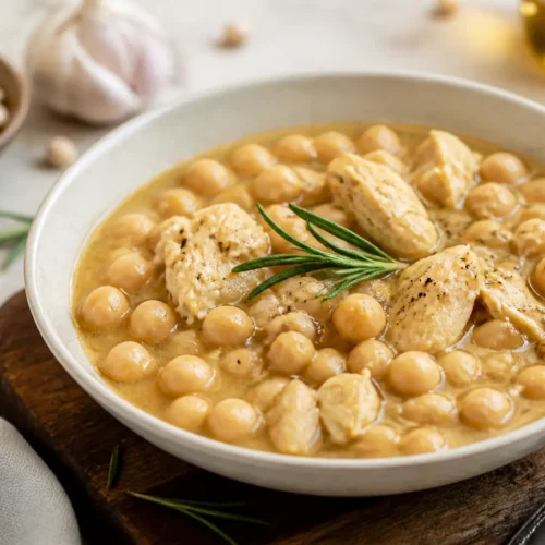 Zuppa di ceci e rosmarino con bocconcini di pollo