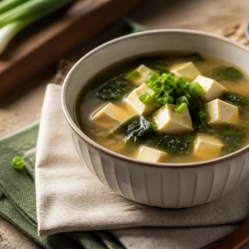 Zuppa di miso con tofu e alghe