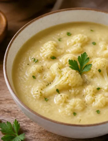Zuppa cremosa di patate e cavolfiore con prezzemolo