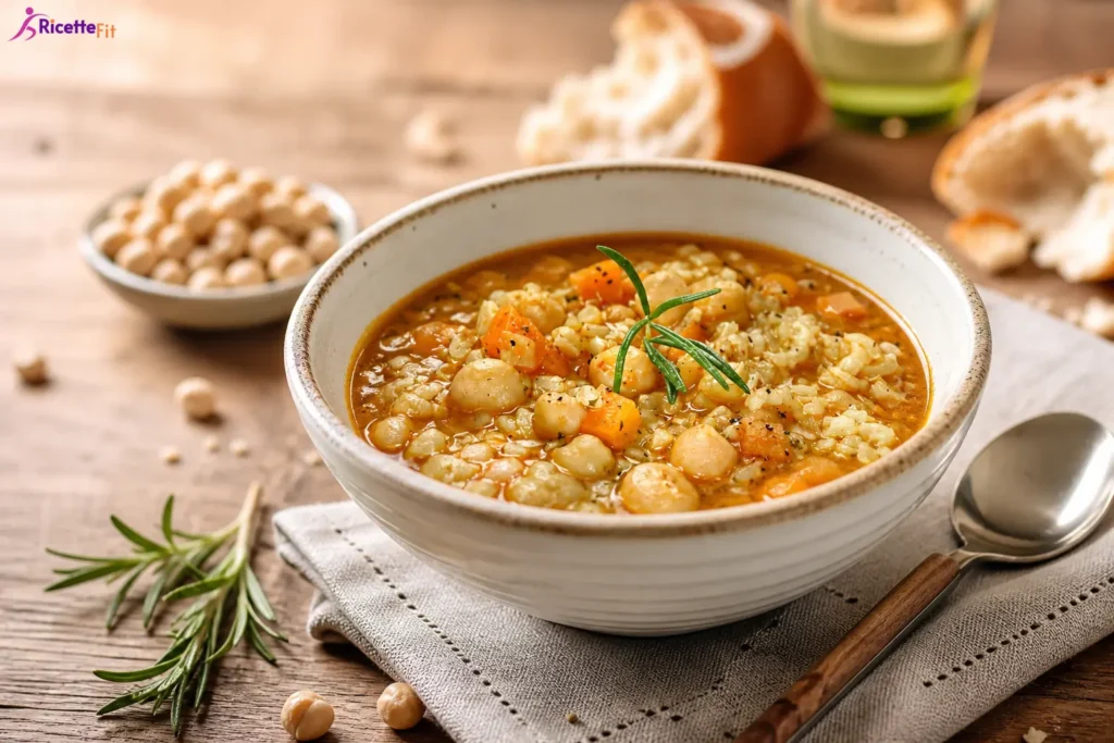 Zuppa di riso e ceci fit al rosmarino in ciotola