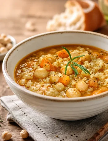 Zuppa di riso e ceci fit al rosmarino in ciotola