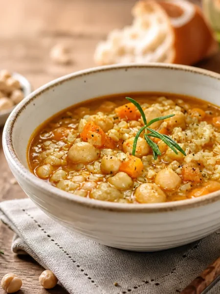 Zuppa di riso e ceci fit al rosmarino in ciotola