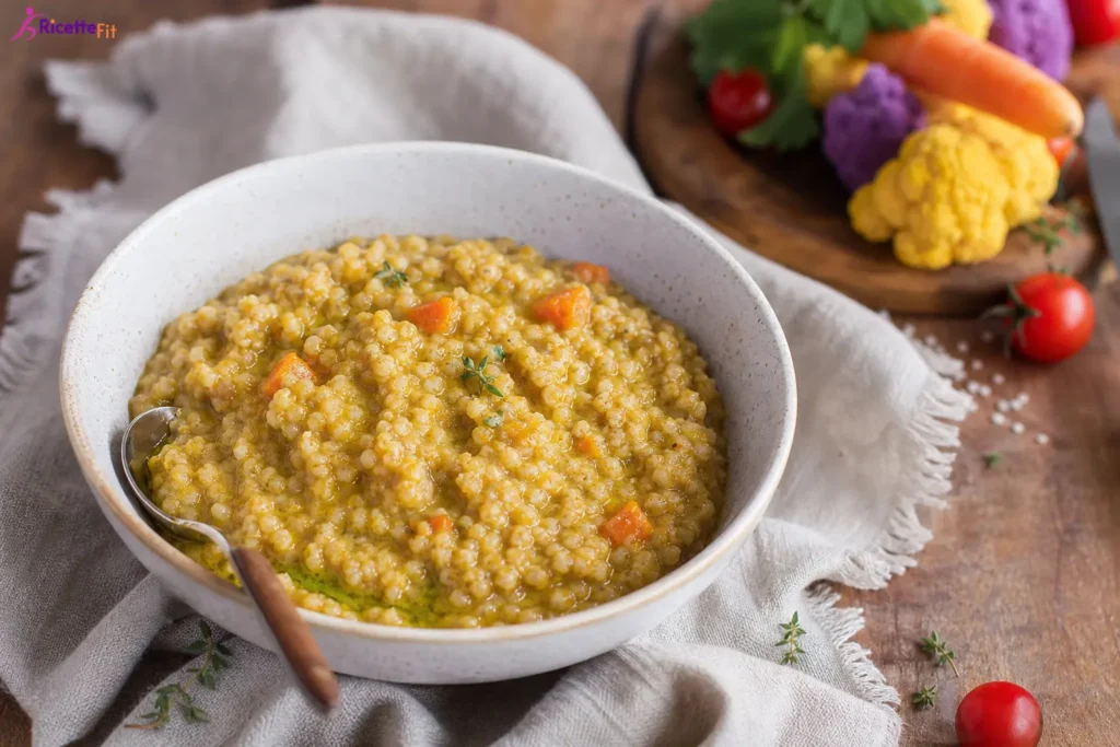 Zuppa di verdure e bulgur cremosa con carote e timo