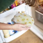 Conservazione degli alimenti in frigorifero con contenitore coperto per mantenere freschi cibi, frutta e verdura più a lungo.