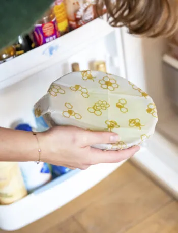 Conservazione degli alimenti in frigorifero con contenitore coperto per mantenere freschi cibi, frutta e verdura più a lungo.