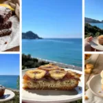 Immagine che rappresenta un collage di ricette con banane: Muffin alla banana fit con gocce di cioccolato fondente; Torta fit alle banane e zucchine; Torta rovesciata banane light; Brownies alla banana paleo; Banana Cookies Fit con Gocce di Cioccolato Bianco.