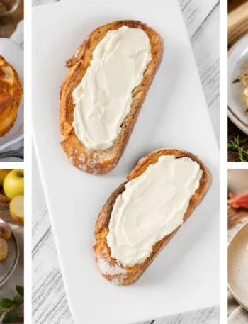 Collage di ricette con la mela facili e veloci: Torta di carote e mele senza uova; Crema pasticciera alle mele senza uova su crostino integrale; Biscotti morbidi alla mela senza burro; Girelle light di mele e cannella; Arrosto di lonza magra con salsa alle mele