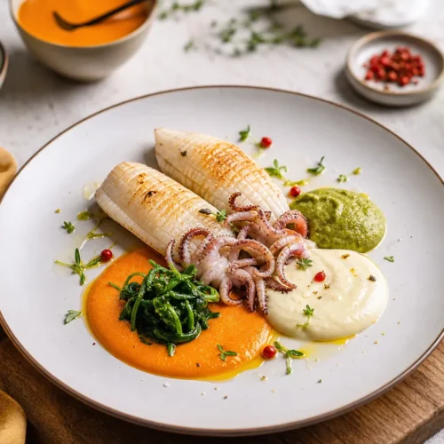Calamari in padella e tre salse