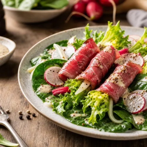 Carpaccio con insalata riccia e bietole colorate