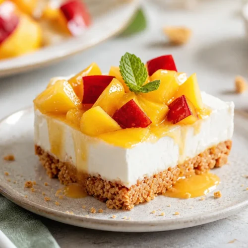 Cheesecake fit con pesche e amaretti