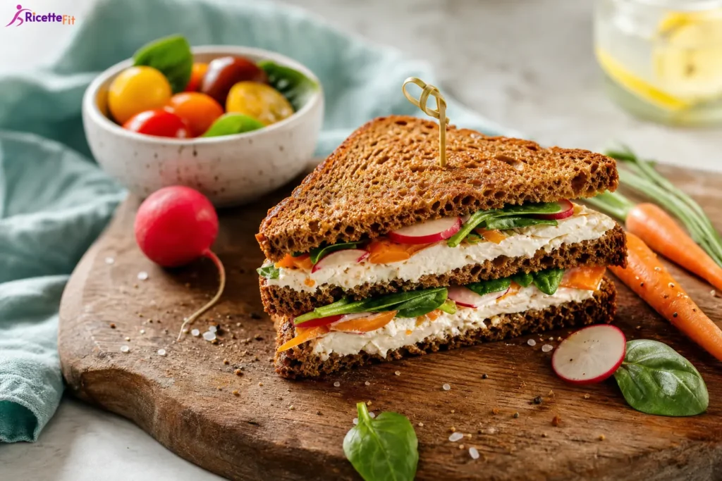 Club sandwich fit al pollo con pane integrale e verdure croccanti