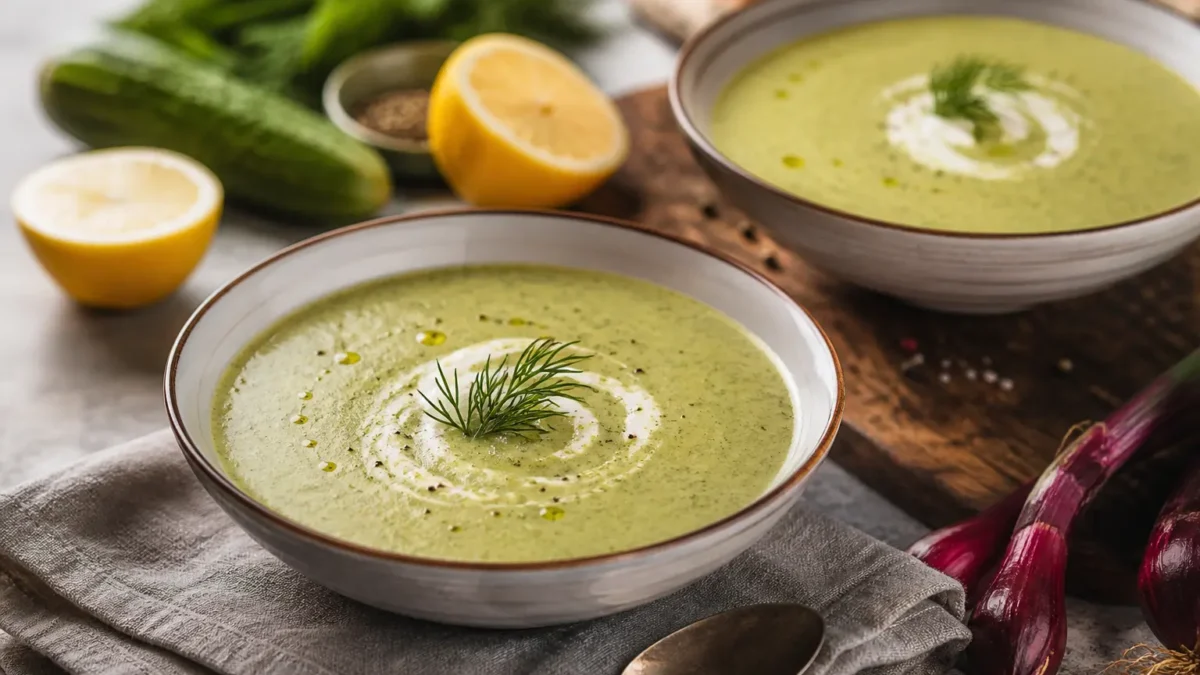 Crema fredda di cetrioli e yogurt greco con aneto e limone