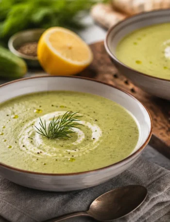 Crema fredda di cetrioli e yogurt greco con aneto e limone