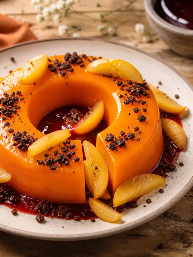 Gelo di melone con salsa di prugne, briciole di cioccolato e prugne gialle