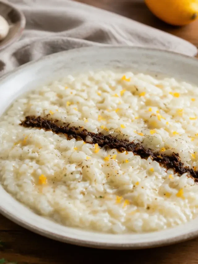 Risotto al finocchio e arancia con crema di olive nere
