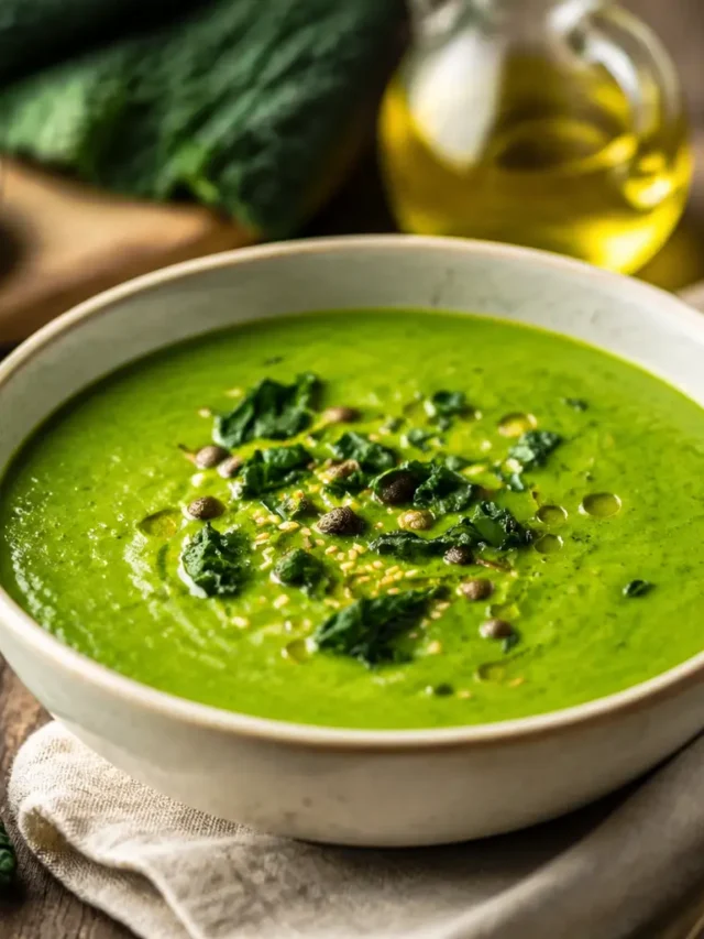 Zuppa cremosa di broccoli e porri light con cavolo nero e semi tostati