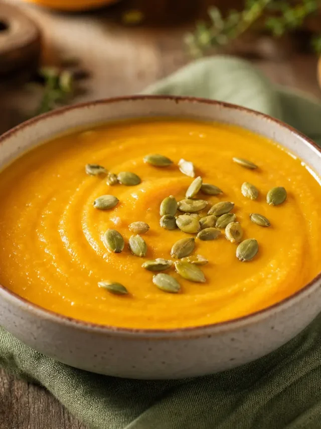 Zuppa di carote e lenticchie rosse allo zenzero con semi di zucca