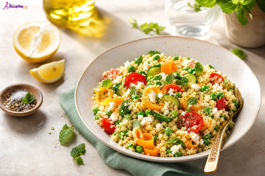 Cuscus integrale con verdure, menta e primo sale