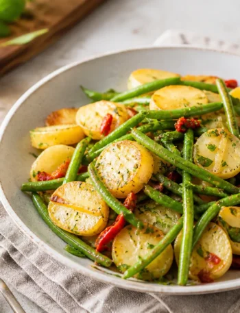 Fagiolini al peperoncino con patate novelle dorate ed erbe aromatiche