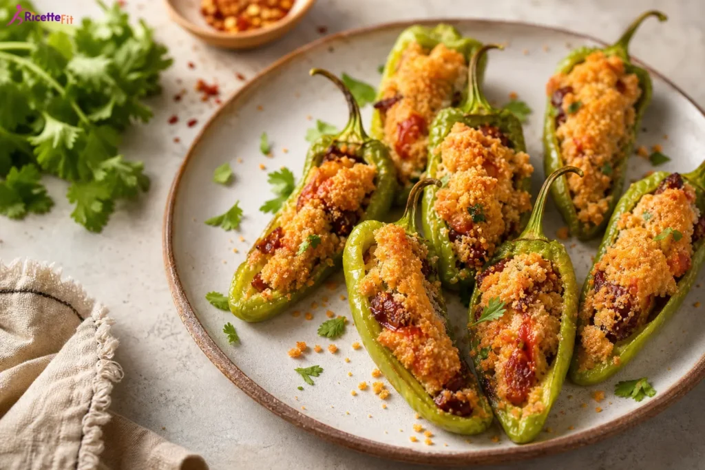 Friggitelli ripieni vegetariani gratinati al forno con ricotta e ceci