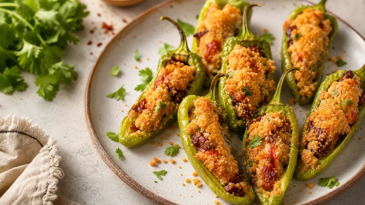 Friggitelli ripieni vegetariani gratinati al forno con ricotta e ceci