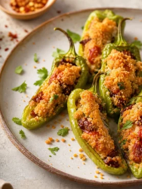 Friggitelli ripieni vegetariani gratinati al forno con ricotta e ceci