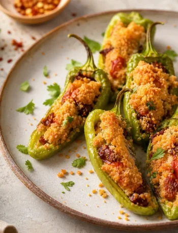 Friggitelli ripieni vegetariani gratinati al forno con ricotta e ceci