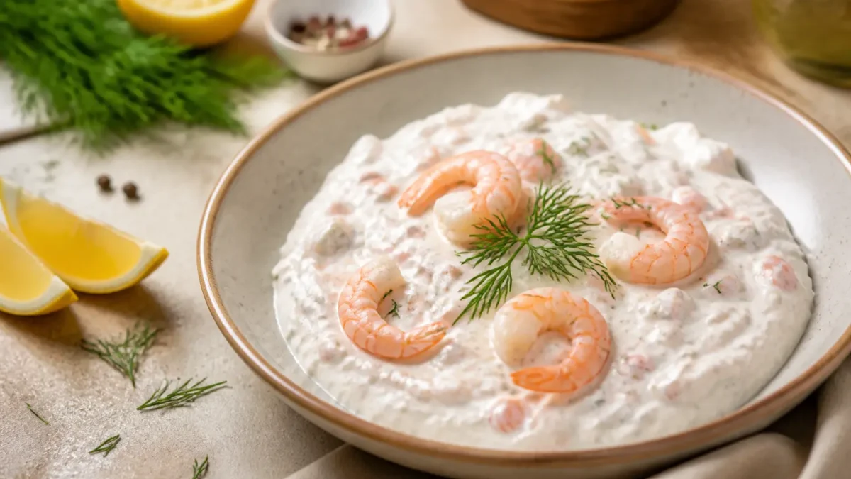 Gamberi allo yogurt greco con lime, cetriolo e aneto