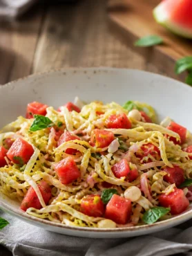 Insalata di anguria con cavolo cappuccio, feta light e menta fresca