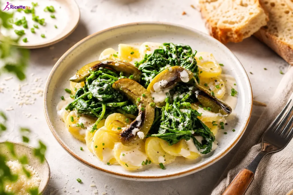 Insalata di patate novelle con friggitelli, spinaci e salsa al parmigiano