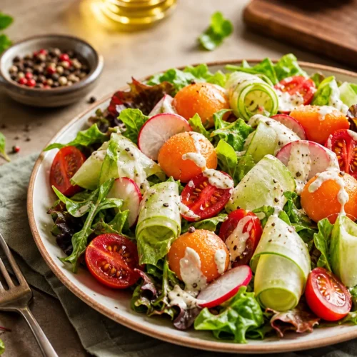 Insalata di ravanelli, fagiolini e melone