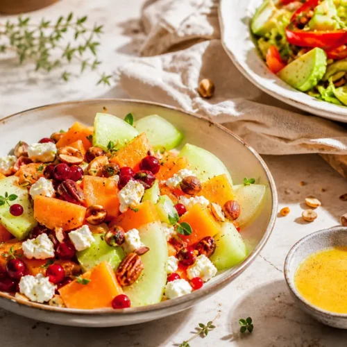 Insalata fit di melone, feta e frutta secca