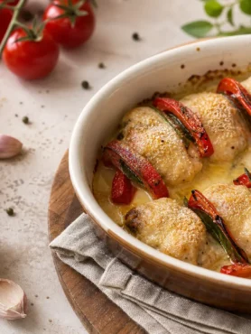 Involtini di pesce spada al forno con peperoni e crema al limone