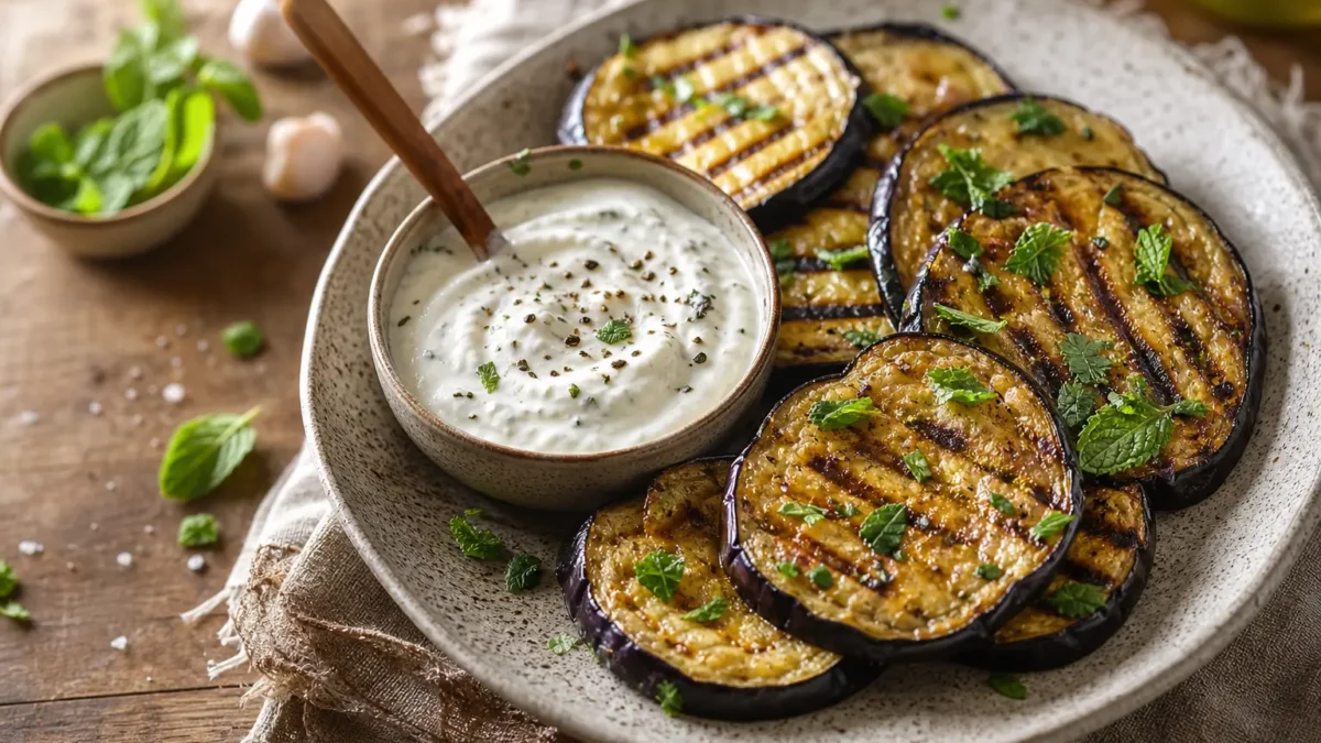 Melanzane grigliate con salsa allo yogurt greco e menta