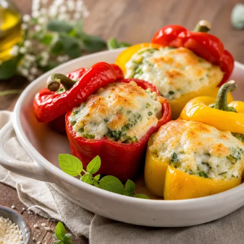 Peperoni ripieni vegetariani fit con quinoa, spinaci e formaggio gratinato