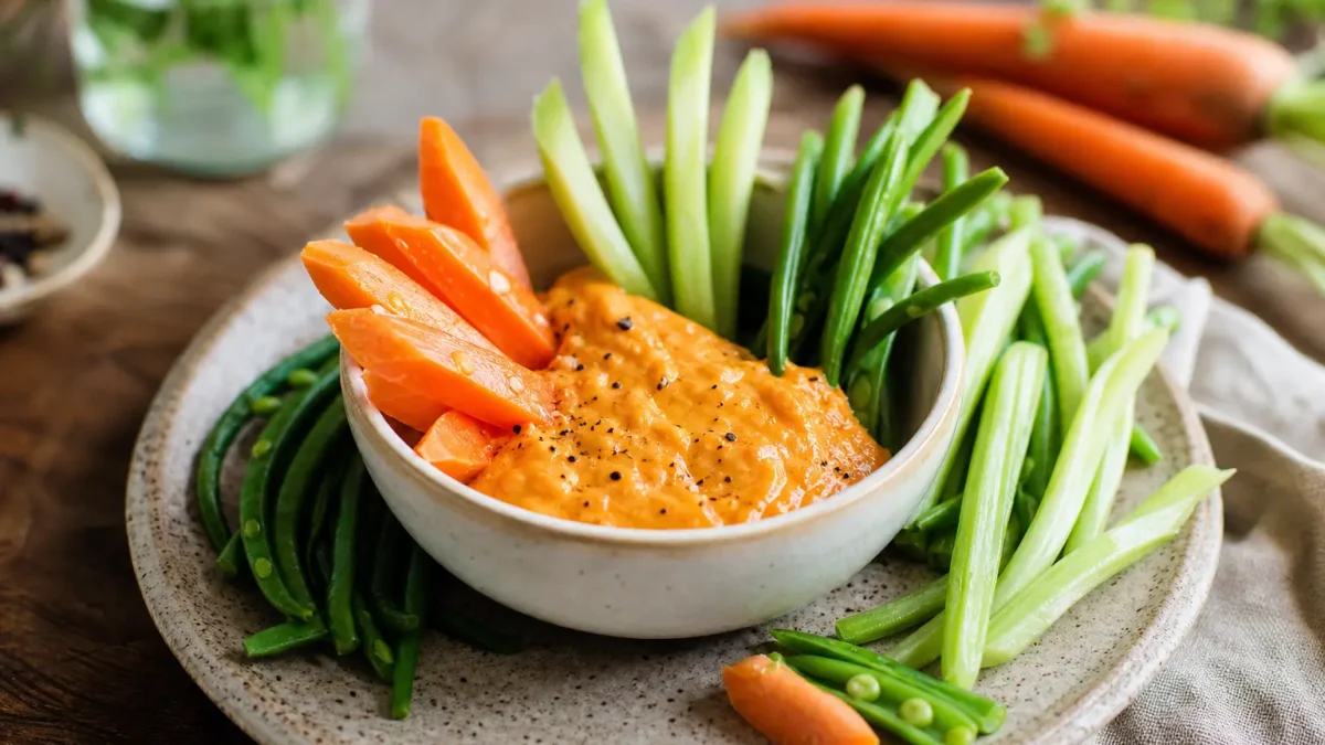Pinzimonio con salsa alla pesca e verdure croccanti