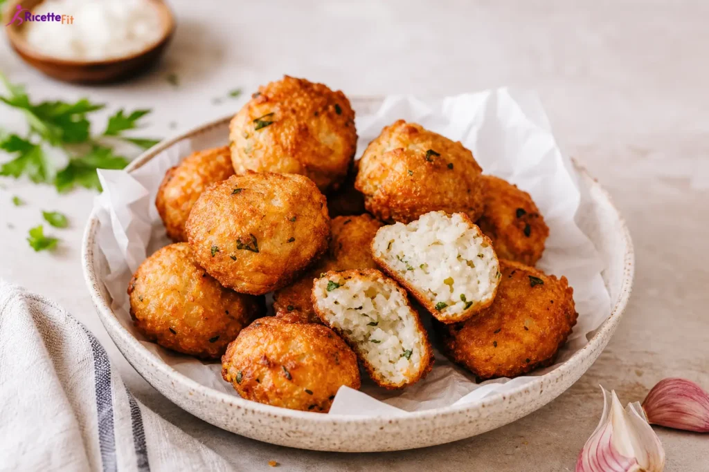Polpette di spigola e patate light al forno dorate con prezzemolo