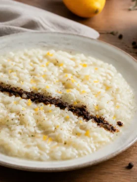 Risotto al finocchio e arancia con crema di olive nere
