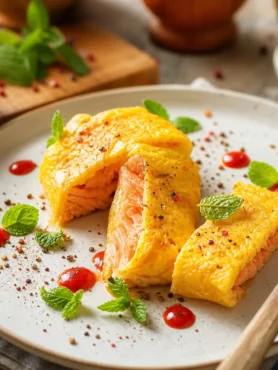 Salmone in crosta di patate con salsa rossa, menta e limone
