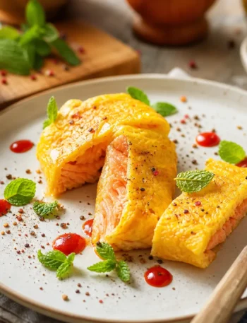 Salmone in crosta di patate con salsa rossa, menta e limone